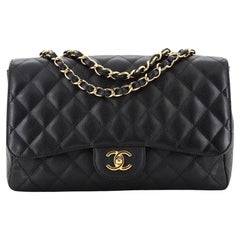Chanel Vintage Classic Single Flap Bag Quilted Caviar Jumbo