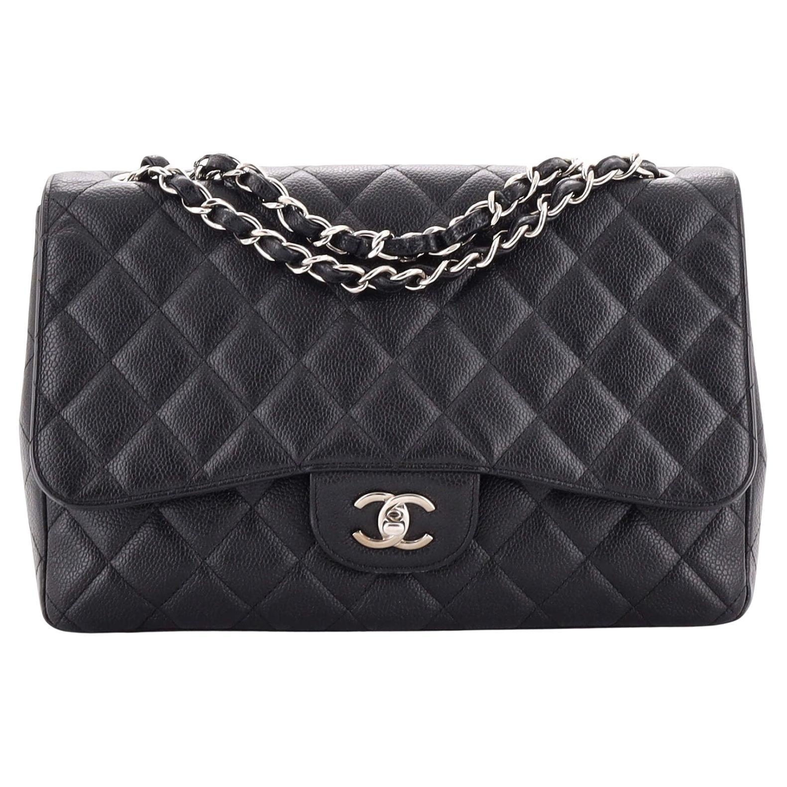 CHANEL NEW Silver Glitter Caviar Leather Silver Medium Flap Shoulder Bag  For Sale at 1stDibs