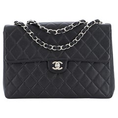 Chanel Vintage Classic Single Flap Bag Quilted Caviar Jumbo