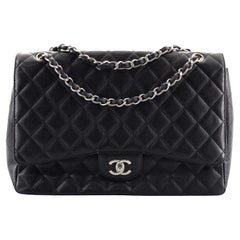Chanel Vintage Classic Single Flap Bag Quilted Caviar Maxi