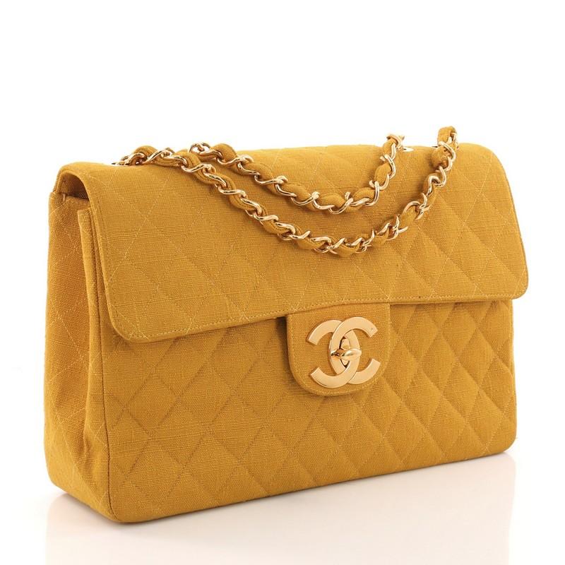Orange Chanel Vintage Classic Single Flap Bag Quilted Coated Canvas Maxi