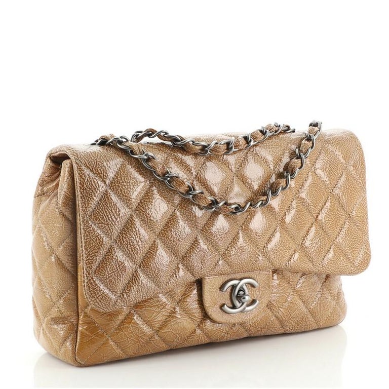 Chanel Vintage Classic Single Flap Bag Quilted Crinkled Patent Jumbo at  1stDibs