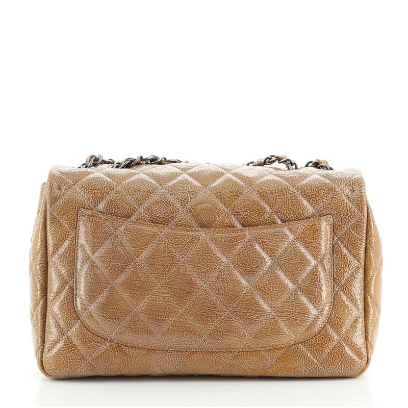 Brown Chanel Vintage Classic Single Flap Bag Quilted Crinkled Patent Jumbo