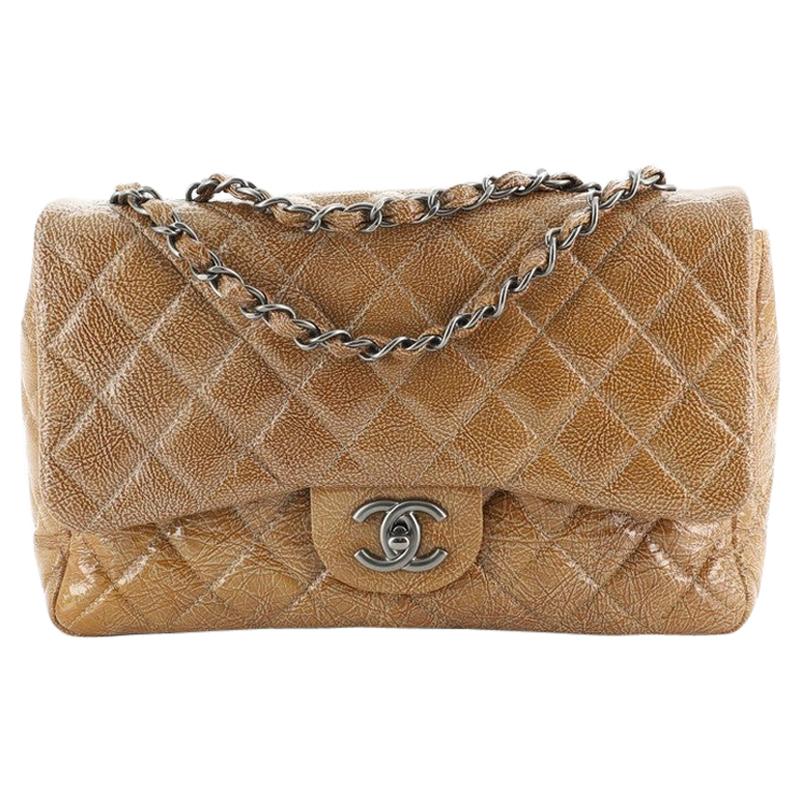 Chanel Vintage Classic Single Flap Bag Quilted Crinkled Patent Jumbo at  1stDibs | chanel jumbo brown