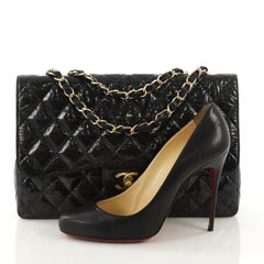 Chanel Vintage Classic Single Flap Bag Quilted Glitter Patent Jumbo