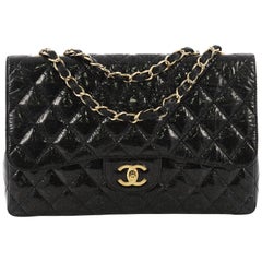 Chanel Vintage Classic Single Flap Bag Quilted Glitter Patent Jumbo