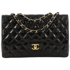Chanel Vintage Classic Single Flap Bag Quilted Glitter Patent Jumbo