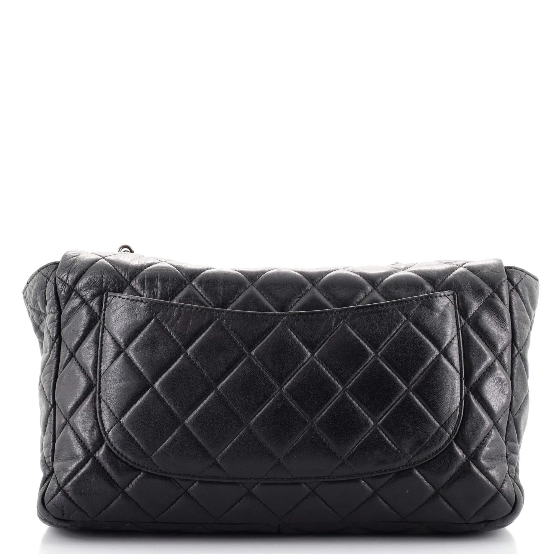Chanel Vintage Classic Single Flap Bag Quilted Lambskin Jumbo In Fair Condition In NY, NY