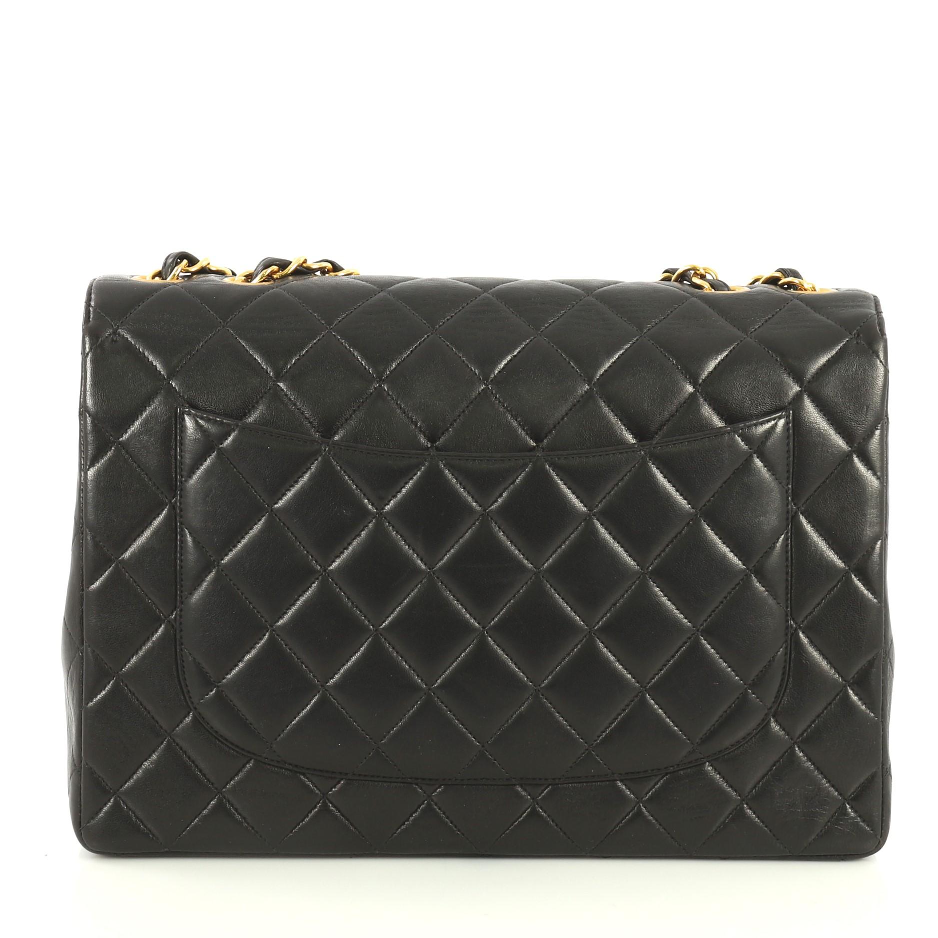 Chanel Vintage Classic Single Flap Bag Quilted Lambskin Jumbo In Good Condition In NY, NY