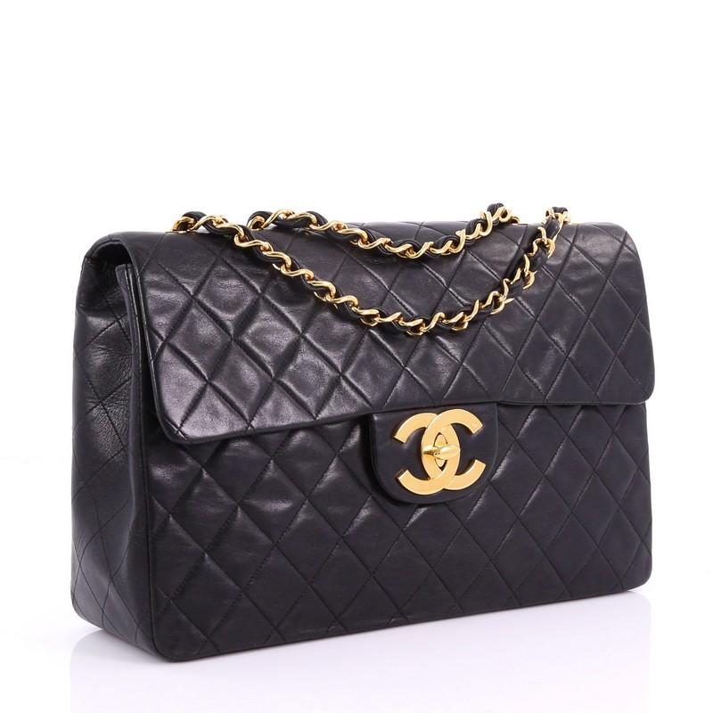 Black  Chanel Vintage Classic Single Flap Bag Quilted Lambskin Maxi