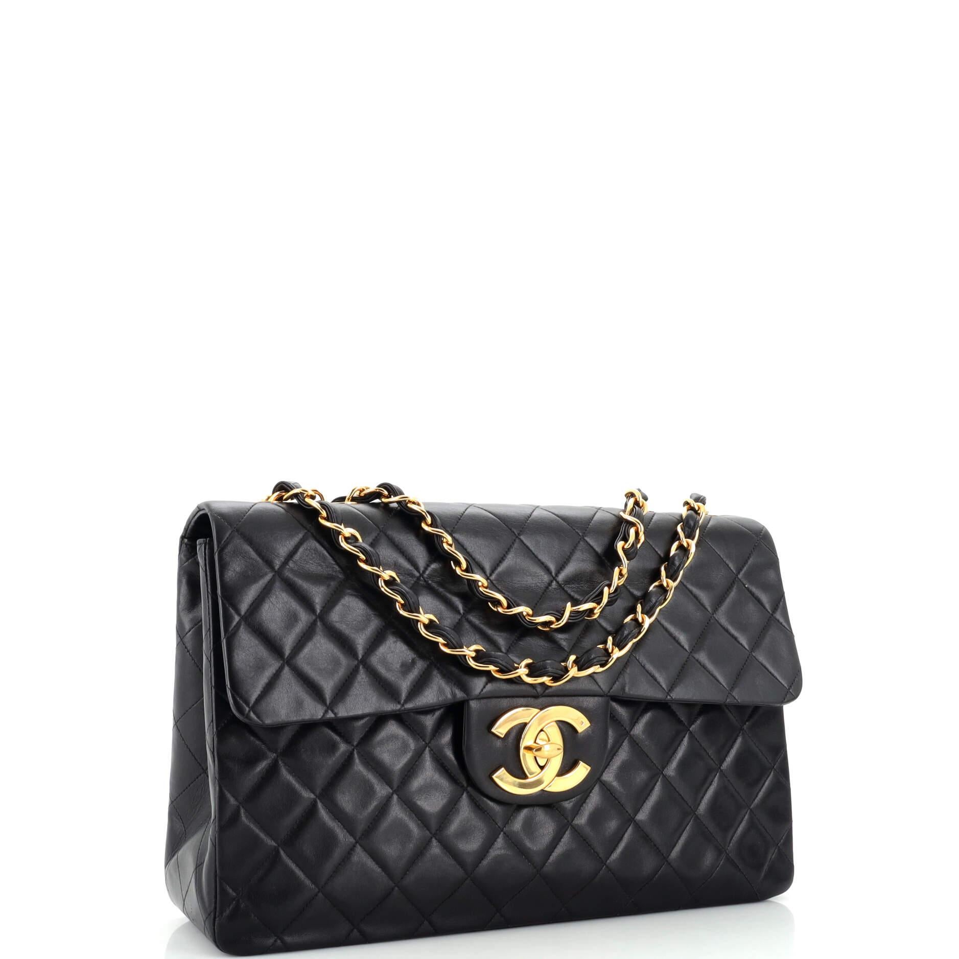 Chanel Vintage Classic Single Flap Bag Quilted Lambskin Maxi In Good Condition For Sale In NY, NY