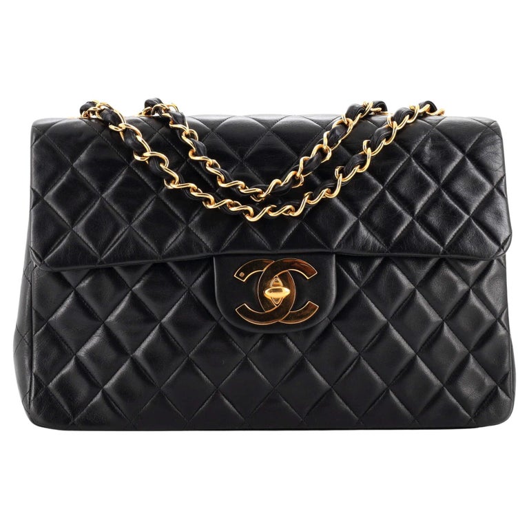 Chanel Classic Double Flap Quilted Caviar Silver-tone Jumbo Black - US