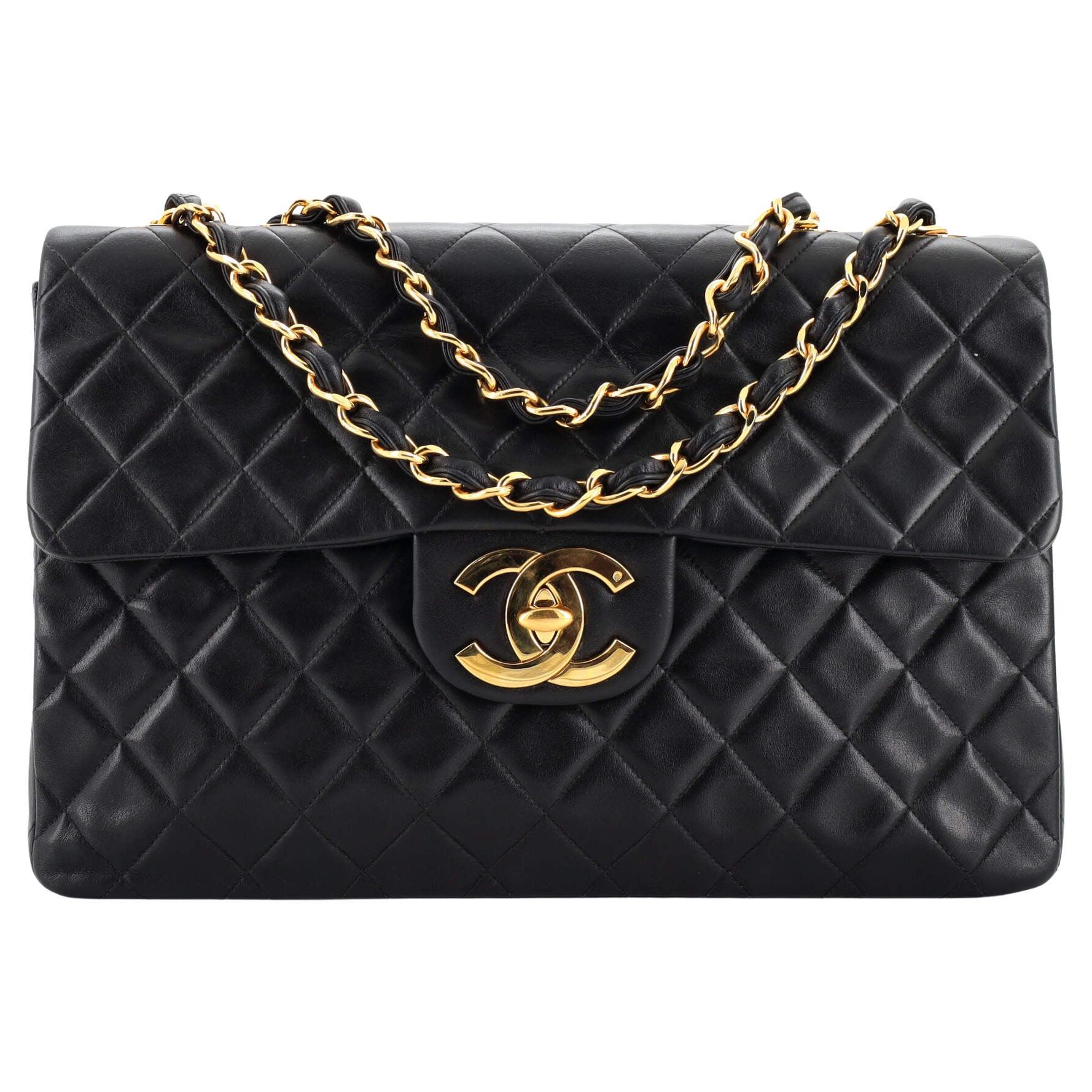 Chanel Vintage Classic Single Flap Bag Quilted Lambskin Maxi For Sale