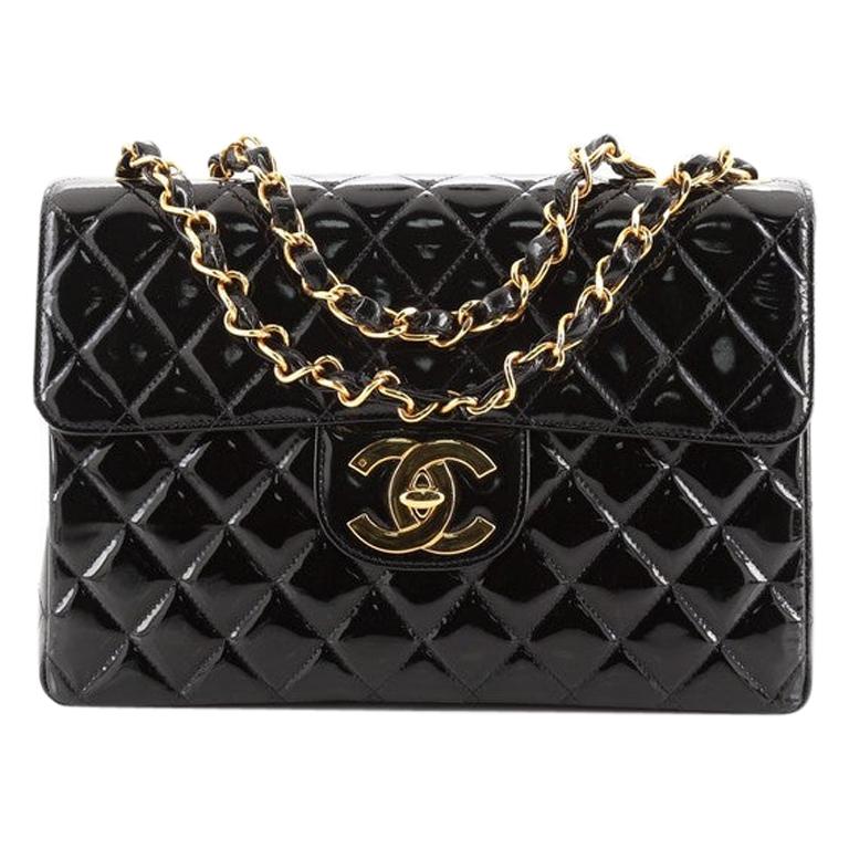 Chanel Vintage Classic Single Flap Bag Quilted Patent Jumbo