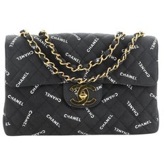 Chanel Vintage Classic Single Flap Bag Quilted Printed Canvas Maxi