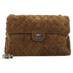 Chanel Vintage Classic Single Flap Bag Quilted Suede Jumbo