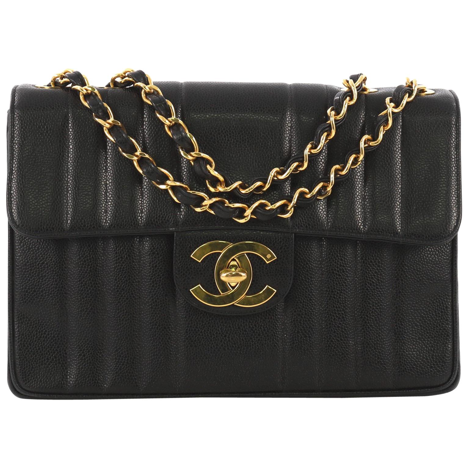 Chanel Vintage Classic Single Flap Bag Vertical Quilt Caviar Jumbo