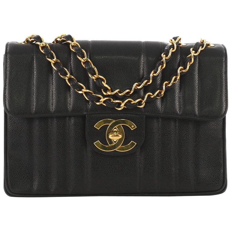 Chanel Vintage Classic Single Flap Bag Vertical Quilt Caviar Jumbo at ...
