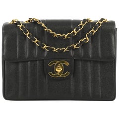 Chanel Vintage Classic Einzelne Klappe Tasche Vertikale Stepp Kaviar Jumbo