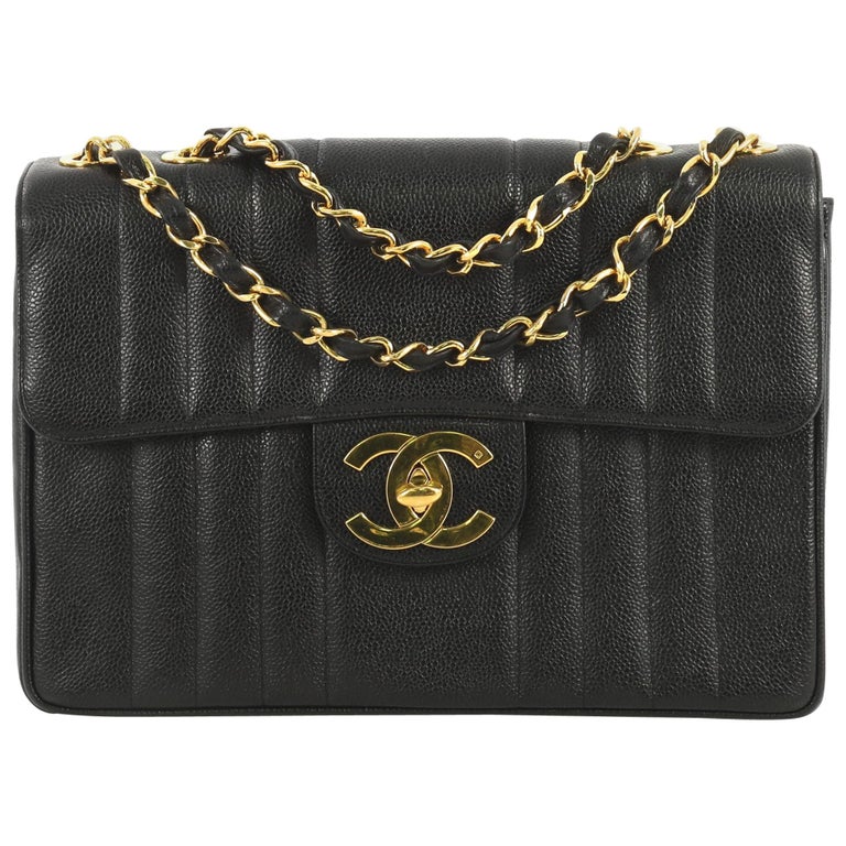 Chanel Vintage Classic Single Flap Bag Vertical Quilt Caviar Jumbo at ...