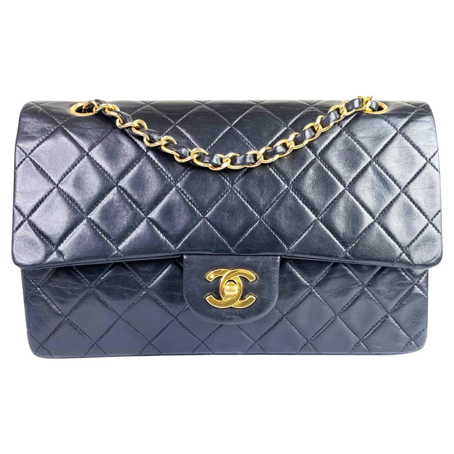 Chanel Vintage Classic Timeless Double Flap Lambskin 10″ Shoulder Bag   For Sale