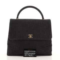 Chanel Vintage Classic Top Handle Flap Bag Denim Jumbo