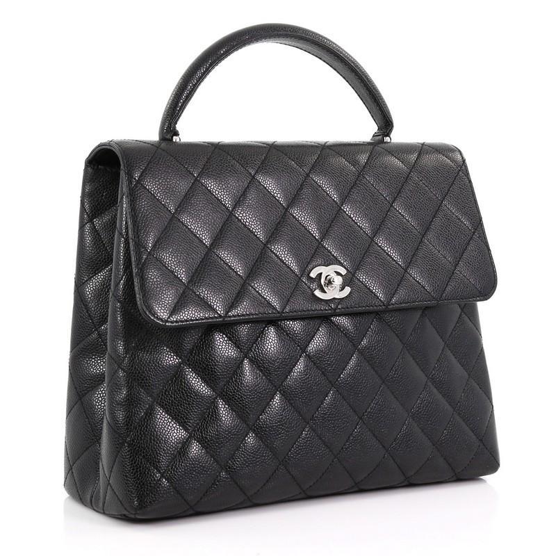 Black Chanel Vintage Classic Top Handle Flap Bag Quilted Caviar Jumbo