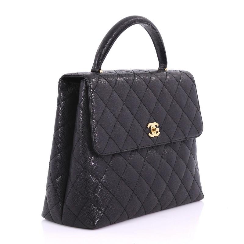 Black Chanel Vintage Classic Top Handle Flap Bag Quilted Caviar Jumbo
