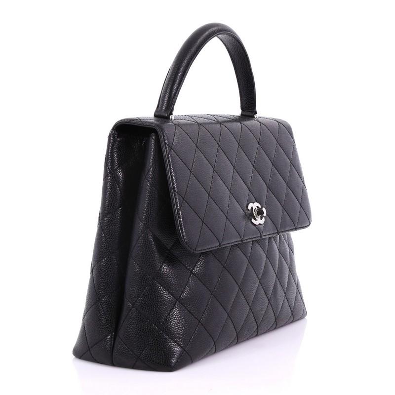 Black Chanel Vintage Classic Top Handle Flap Bag Quilted Caviar Jumbo