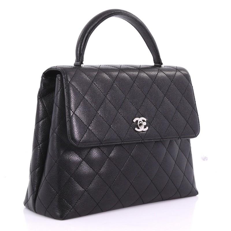 Black Chanel Vintage Classic Top Handle Flap Bag Quilted Caviar Jumbo