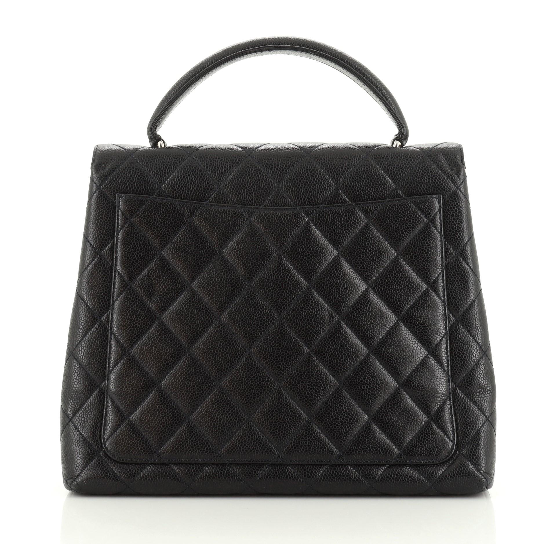 Black Chanel Vintage Classic Top Handle Flap Bag Quilted Caviar Jumbo,