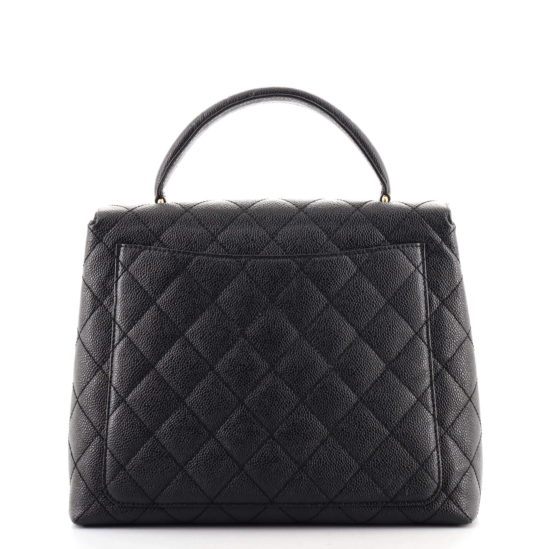 Black Chanel Vintage Classic Top Handle Flap Bag Quilted Caviar Jumbo