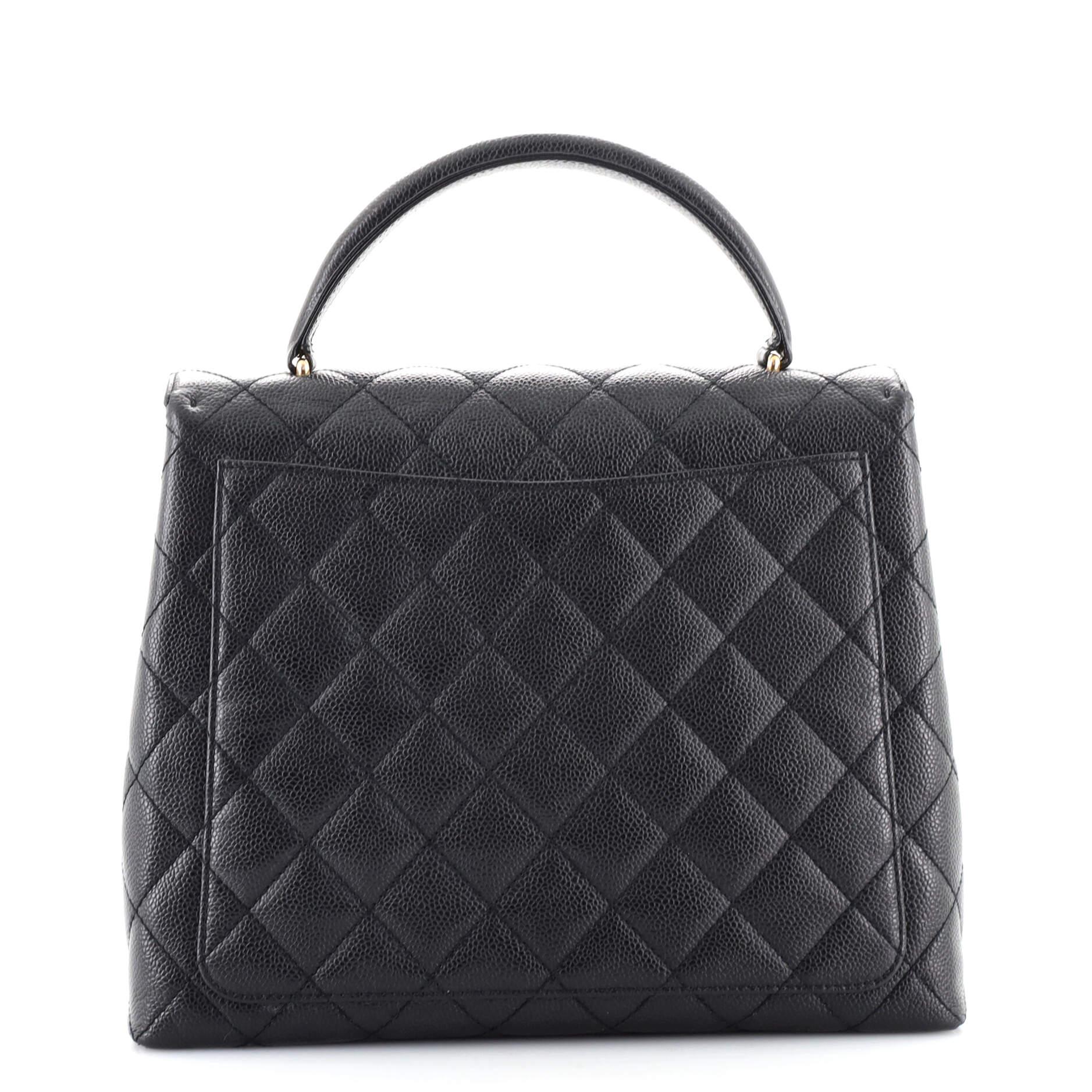 Chanel Vintage Classic Top Handle Flap Bag Quilted Caviar Jumbo In Good Condition In NY, NY