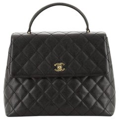 Chanel Vintage Classic Top Handle Flap Bag Quilted Caviar Jumbo