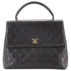 Chanel Vintage Classic Top Handle Flap Bag Quilted Caviar Jumbo