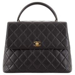 Chanel Vintage Classic Top Handle Flap Bag Quilted Caviar Jumbo