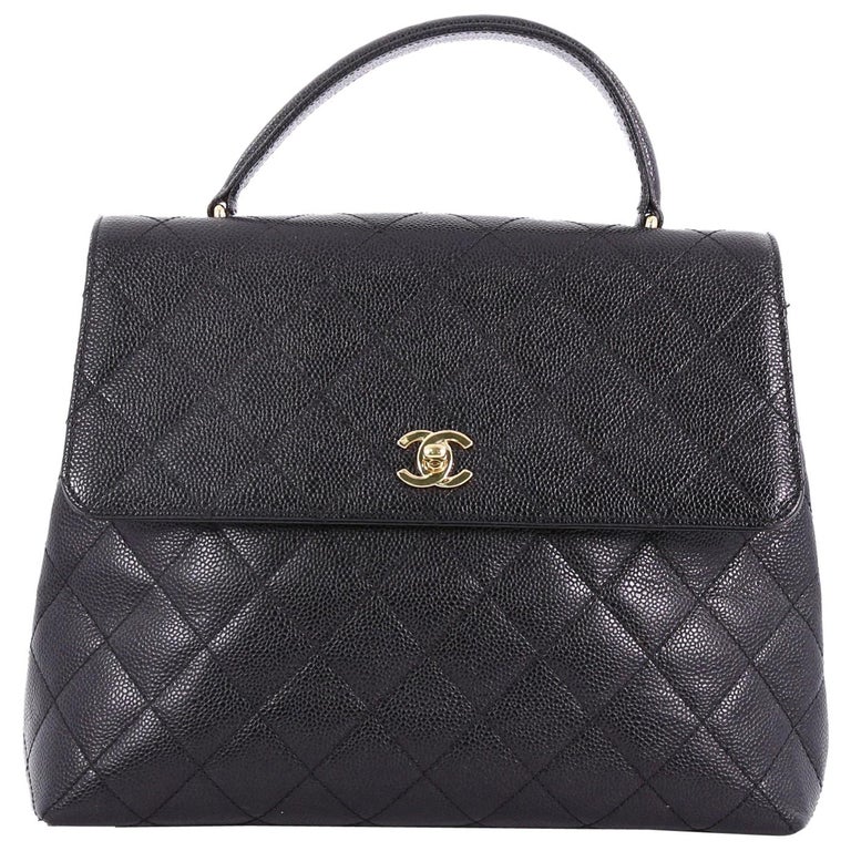 Chanel Vintage Classic Top Handle Flap Bag Quilted Caviar Jumbo at 1stDibs
