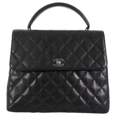 Chanel Vintage Classic Top Handle Flap Bag Quilted Caviar Jumbo