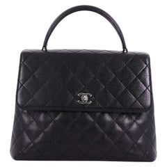 Chanel Vintage Classic Top Handle Flap Bag Quilted Caviar Jumbo