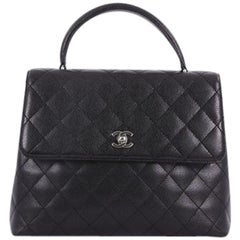 Chanel Vintage Classic Top Handle Flap Bag Quilted Caviar Jumbo
