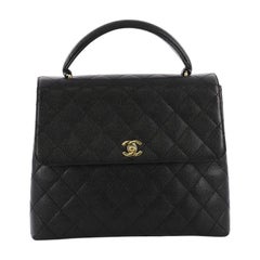 Chanel Vintage Classic Top Handle Flap Bag Quilted Caviar Jumbo