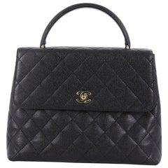Chanel Vintage Classic Top Handle Flap Bag Quilted Caviar Jumbo