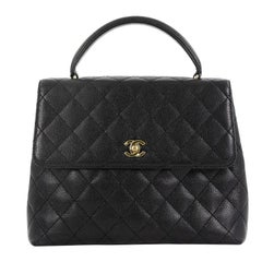 Chanel Vintage Classic Top Handle Flap Bag Quilted Caviar Jumbo