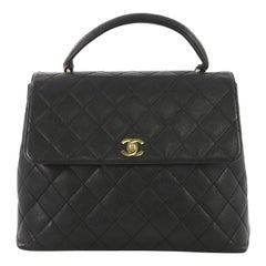 Chanel Vintage Classic Top Handle Flap Bag Quilted Caviar Jumbo