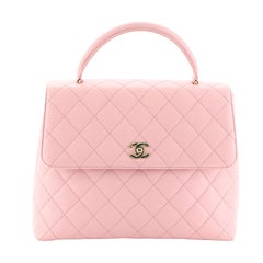 Chanel Vintage Classic Top Handle Flap Bag Quilted Caviar Jumbo