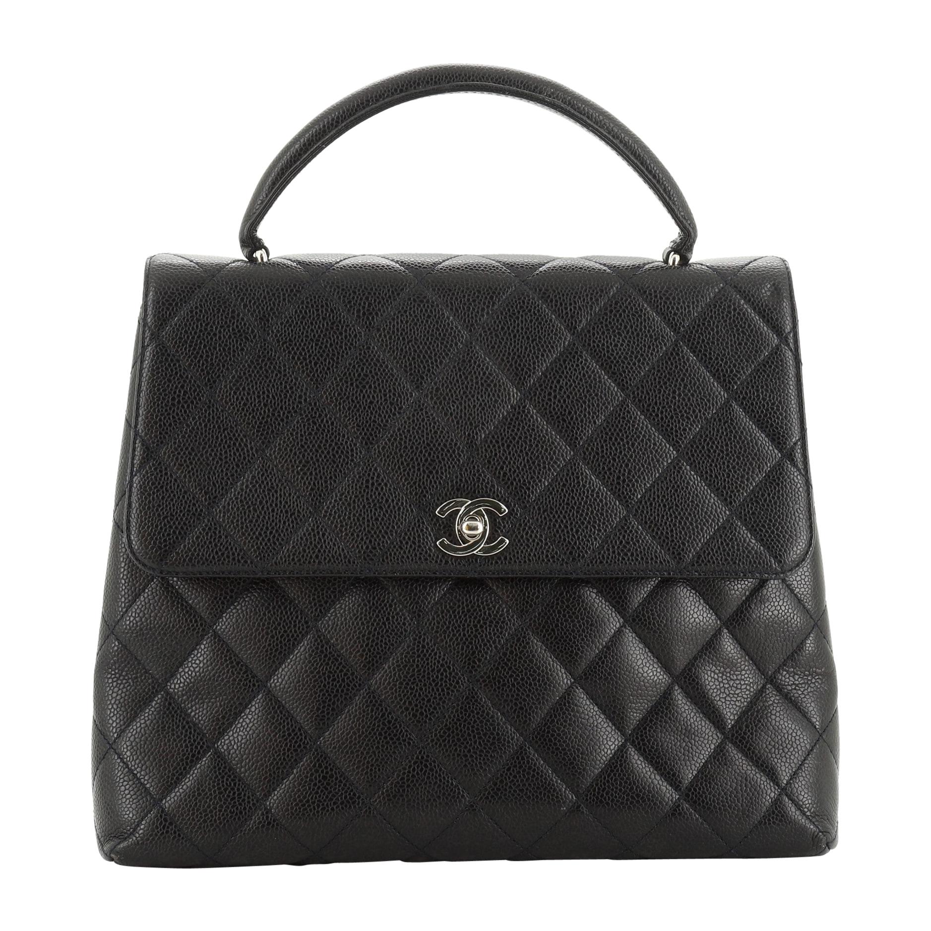 Chanel Vintage Classic Top Handle Flap Bag Quilted Caviar Jumbo,