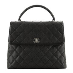 Chanel Vintage Classic Top Handle Flap Bag Quilted Caviar Jumbo