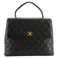 Chanel Vintage Classic Top Handle Flap Bag Quilted Caviar Jumbo