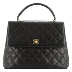 Chanel  Vintage Classic Top Handle Flap Bag Quilted Caviar Jumbo