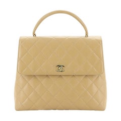 Chanel Vintage Classic Top Handle Flap Bag Quilted Caviar Jumbo